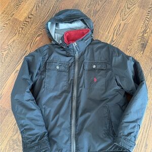 U.S. Polo Assn. Black and Red Hooded Puffer Jacket